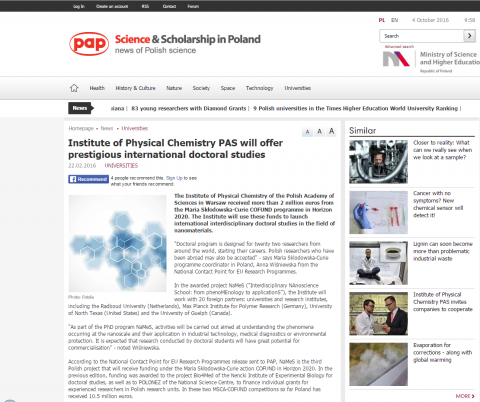 IPC among three Polish institutions to be granted funding for PhD programme