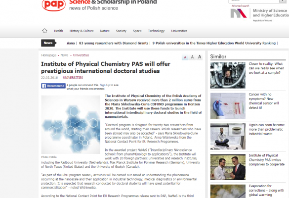 IPC among three Polish institutions to be granted funding for PhD programme